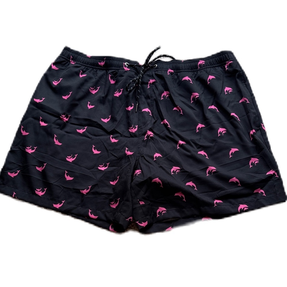 Black and Pink Dolphin Swim Trunks
